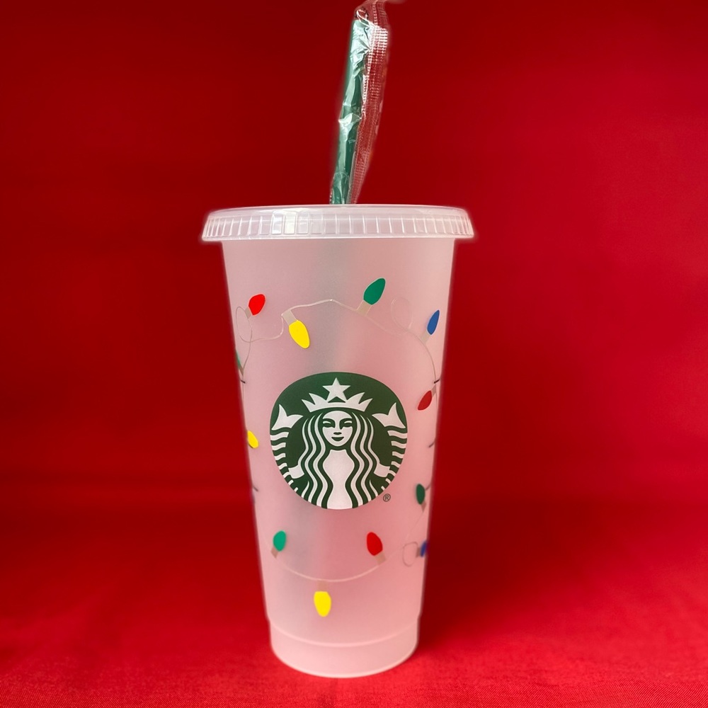 Starbucks iced coffee TUMBLR w/ CHRISTMAS LIGHTS